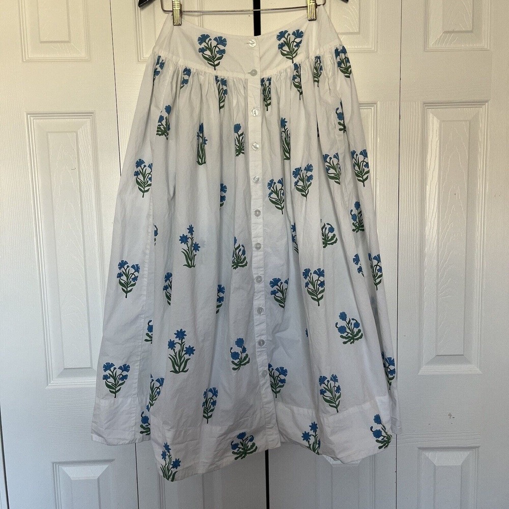 White Floral Button-Front Midi Skirt